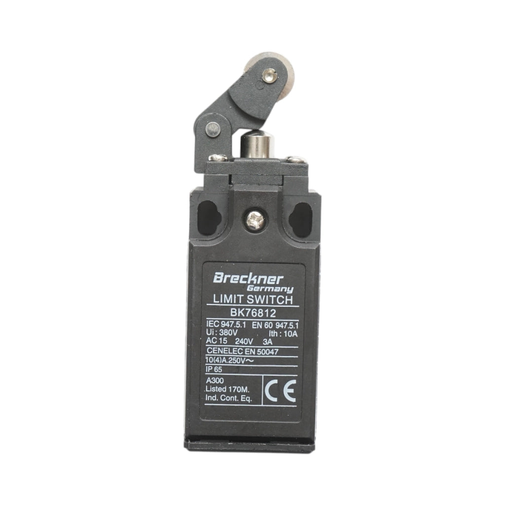 Finecorsa con attuatore a pistone, rullo orizzontale e braccio corto 250V/380V, 10A IP65 Breckner Germany