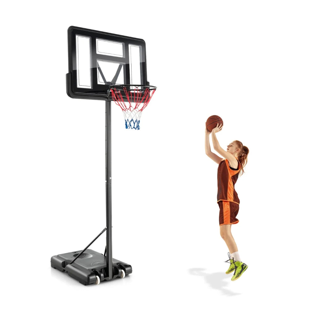 Canestro da basket portatile regolabile in altezza (130-305 cm) con 12 livelli e base stabile in metallo nero 20_0019394