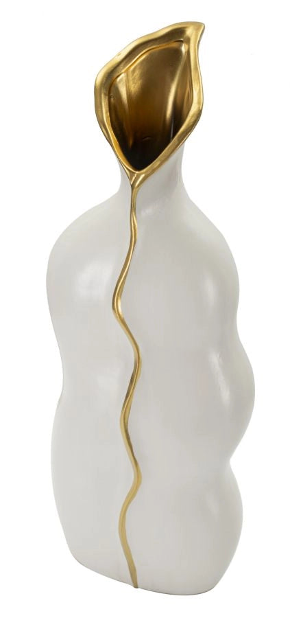 Vaso Uma 19,5x10x50 cm in Ceramica Bianco e Oro