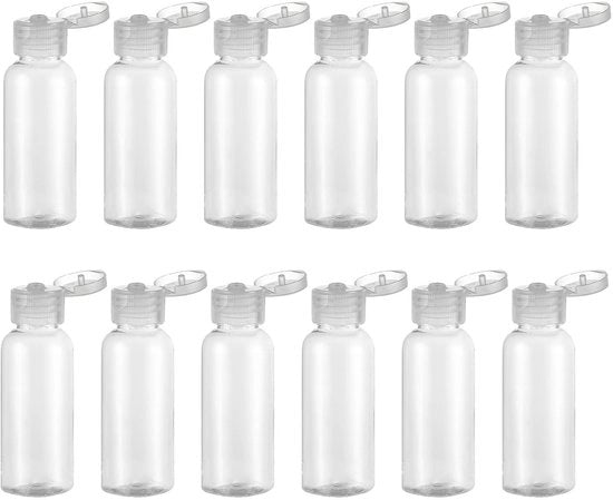Set di flaconi in plastica 15ml - Lotto da 12 - Translucido - Riciclabile - Leggero - Ideale per viaggi - Sicuro e sostenibile - Flaconcini