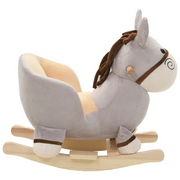 Asino a Dondolo con Schienale in Peluche 60x32x55 cm Grigio CFW4104114