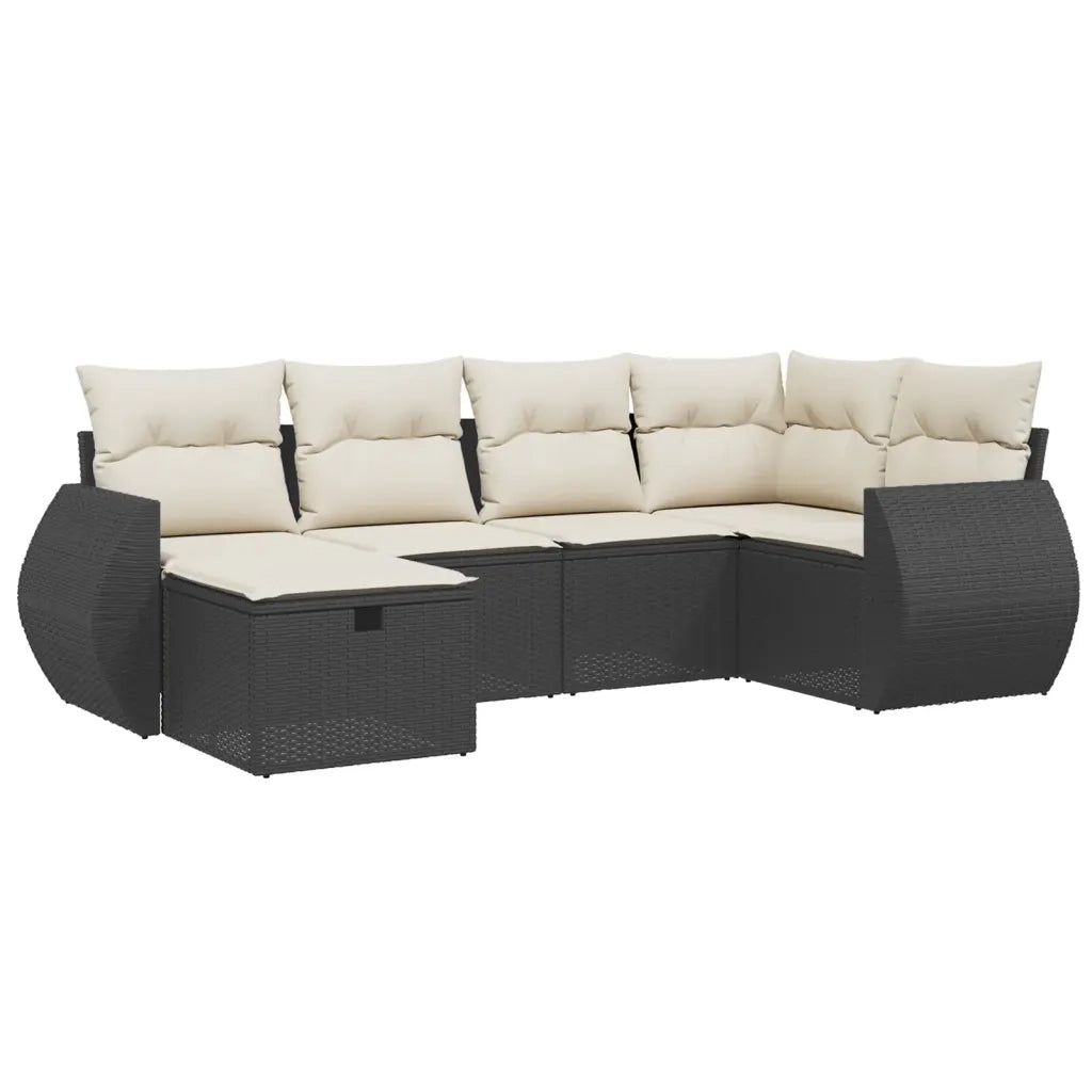 Set Divano da Giardino 6 pz con Cuscini Nero in Polyrattan 3264102