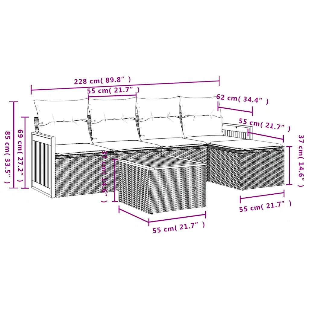Set Divani da Giardino 6 pz con Cuscini Grigio in Polyrattan 3227608