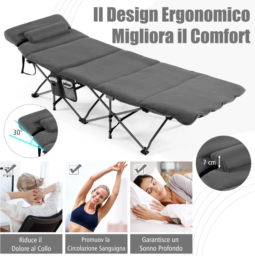 Letto Brandina Pieghevole con Materasso e Cuscino Rimovibili, Borsa da Trasporto, con Struttura Metallica Resistente, per Casa, Ufficio, Campeggio, Carico Fino a 150 kg