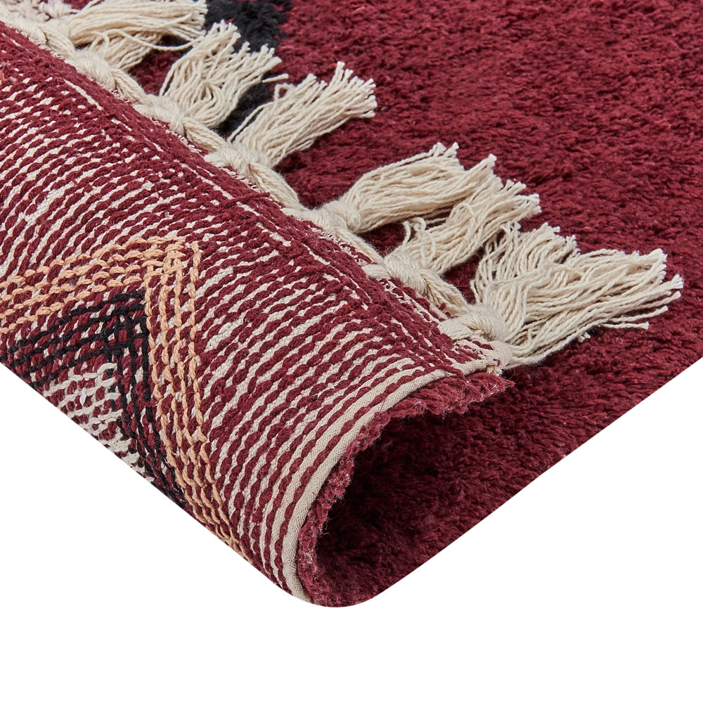 Tappeto in cotone con nappe e motivo a diamante rosso 80 x 150 cm soggiorno camera da letto