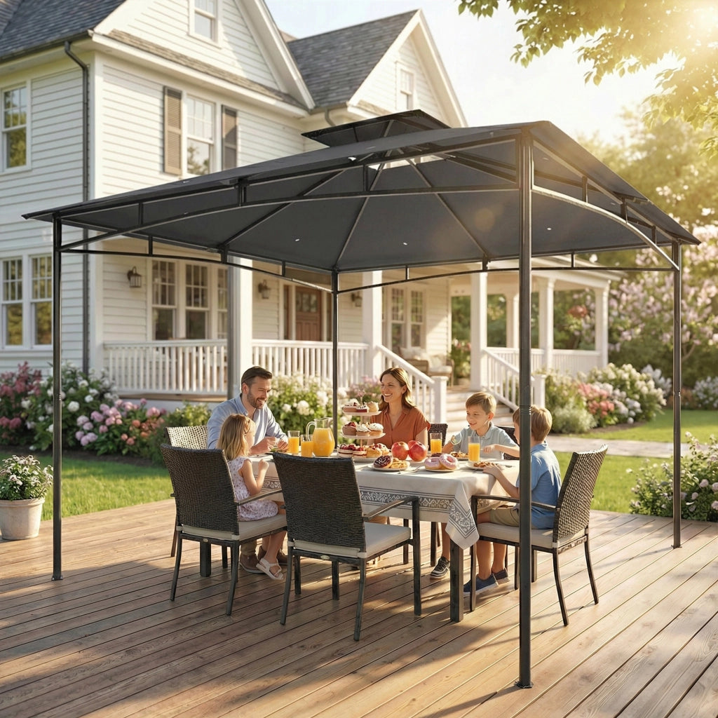 Gazebo da Giardino ¨C Zephmum ¨C Grigio Scuro 3x3 m Doppio Tetto