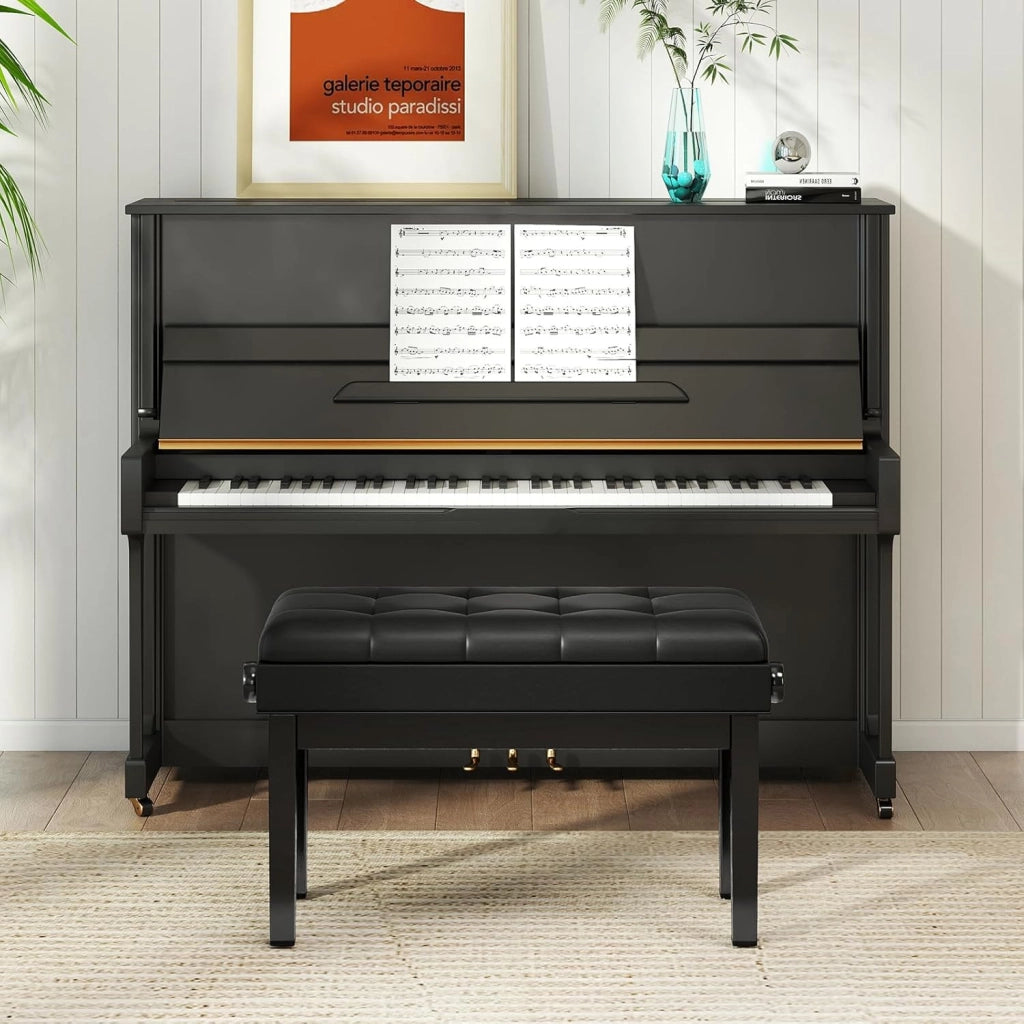 Panca per pianoforte con altezza regolabile 48-58 cm, panca pianoforte imbottita per 2 persone, sgabello con spazio di archiviazione e gambe antiscivolo, nero