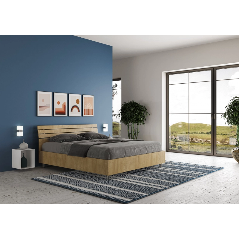Letto Matrimoniale 160x200 cm testata inclinata con doghe Ankel - Senza rete,Quercia Natura