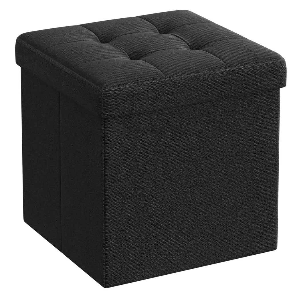 Pouf contenitore pieghevole in tessuto nero 30x30 cm