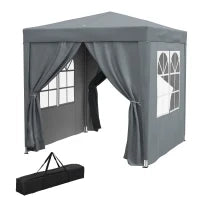 Gazebo da Giardino Pieghevole Pop-up 2 x 2 m con 4 Pareti Laterali Rimovibili, 2 Finestre, Sacca per il Trasporto, Grigio