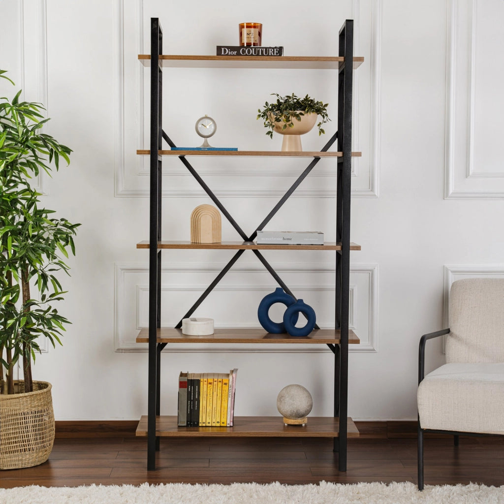 Libreria in legno "Elysian" - 90 x 33 x 180 cm - Noce canaletto