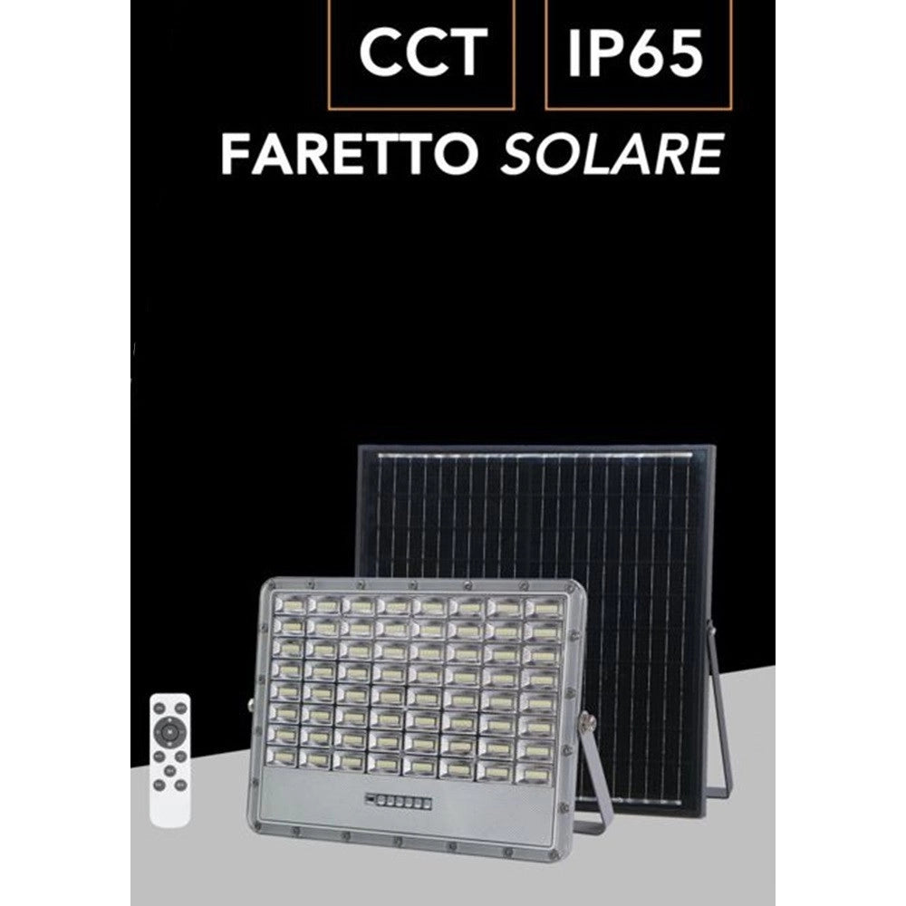 Trade Shop - Faro Led Floodlight 2000lm Ip65 Grigio Con Pannello Solare Telecomando Cct Tk08-200w-3c -
