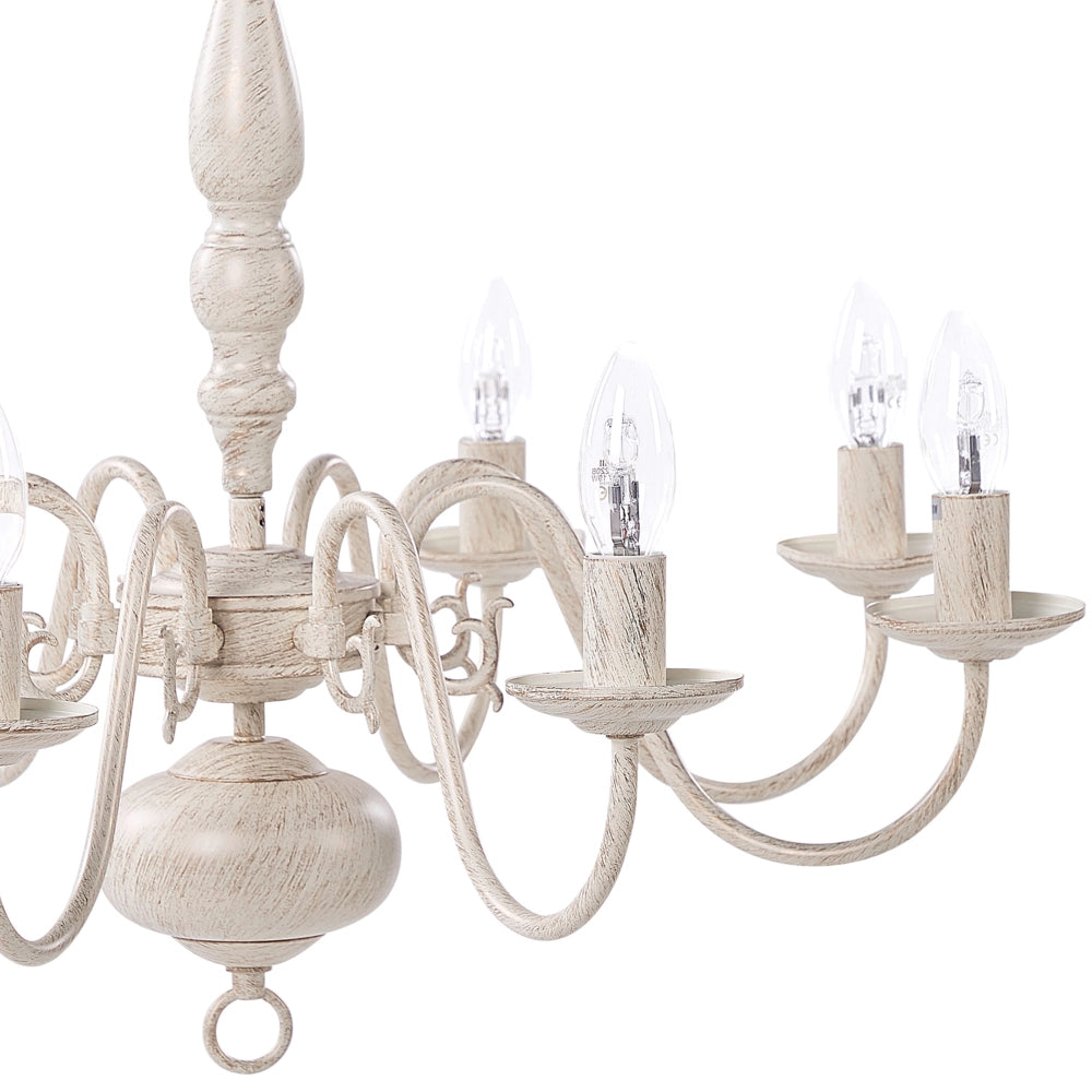 Lampada a Sospensione in Ferro Bianco e dorato 8 Luci Glam Vintage