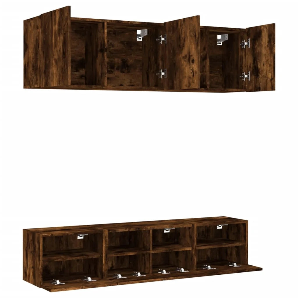 Mobile TV multimediale scaffale TV credenza mobile TV per sala da pranzo soggiorno camera da letto 5 pezzi rovere affumicato legno ingegnerizzato marrone 02_0029293