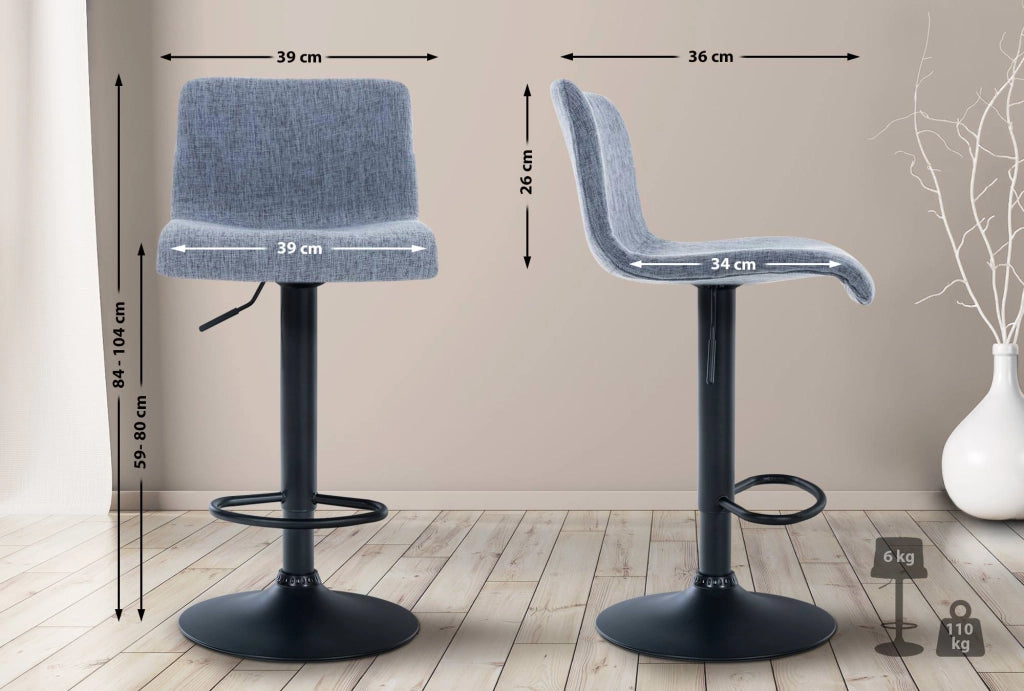 Sgabello HOVER in tessuto blu,Metallo nero opaco