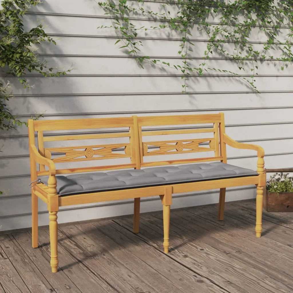 Panca da Giardino | Panchina Batavia con Cuscino Grigio 150 cm Legno Massello Teak