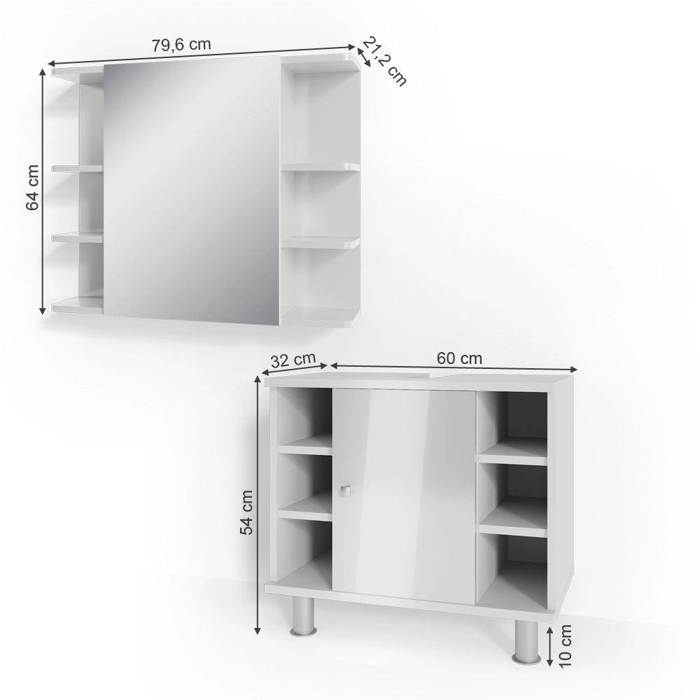 Vicco Set mobili bagno Bianco lucido 2 parti