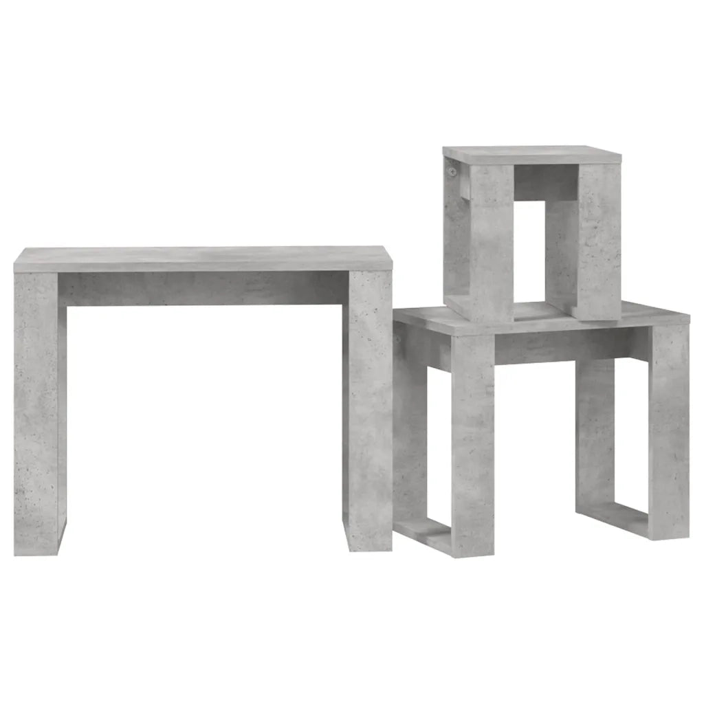 Tavolini Impilabili 3 pz | Tavolo laterale Grigio Cemento in Legno Multistrato