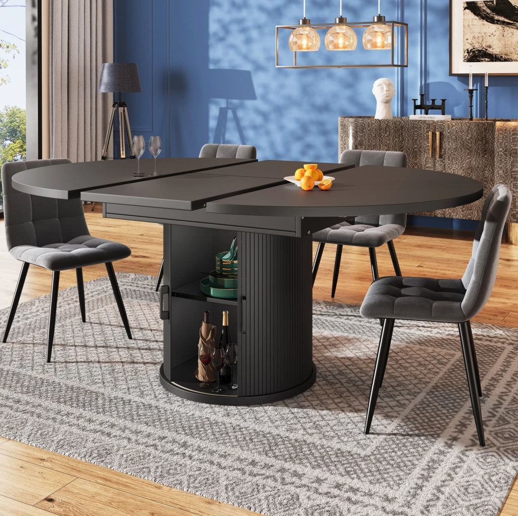 Tavolo da pranzo allungabile 118(158)x118x76.8 cm con vano contenitore; MDF nero