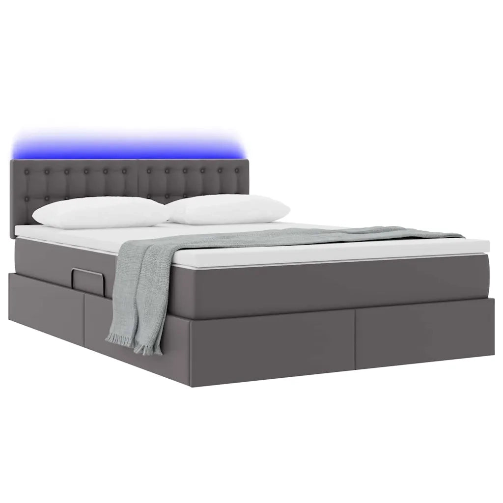 Letto con contenitore e LED Grigio 140 x 200 cm Pelle Sintetica 3371035