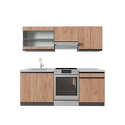 Cucina componibile R-Line Rovere dorato/Antracite 200 cm J-Shape, PL Marmo Vicco