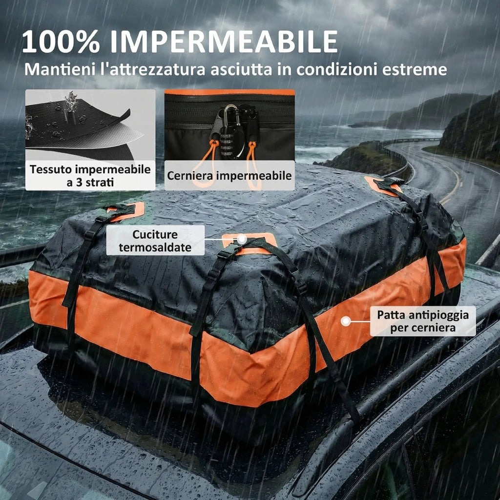 Portabagagli da Tetto Impermeabile 112x86x43 cm Capacità 425 L in Tessuto Oxford Arancione