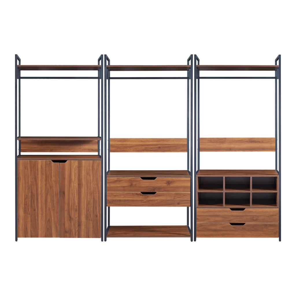 Set Larem 3 Mobili Organizzatori Guardaroba 252 cm Set D - Nero / Effetto Noce [en.casa]