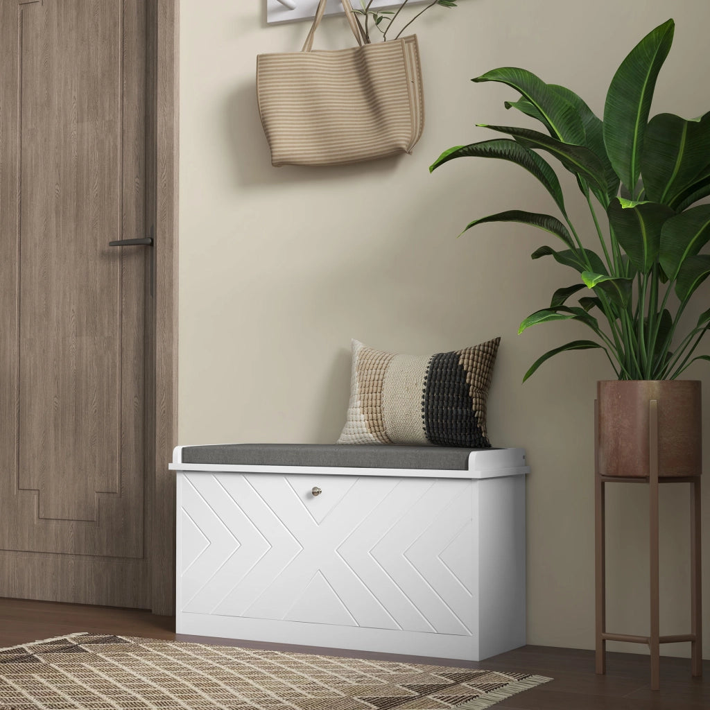 Cassettiera Scarpiera con Panca e Cuscino ¨C zephmum ¨C Bianco 80x26x48 cm
