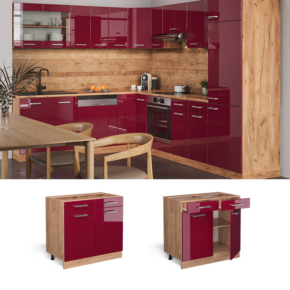 Vicco Mobiletto base per cucina Rosso lucido 80 cm senza piano di lavoro