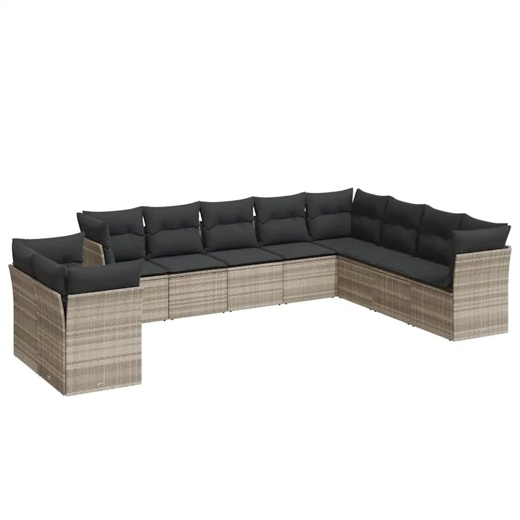 Set Divano Giardino 10 pz con Cuscini Grigio Chiaro Polyrattan 3217862