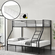 [neu.haus] Letto a castello metallo 2 Materassi a schiuma fredda Barriera anticaduta 200cm x 140/90cm Letto per bambini Nero