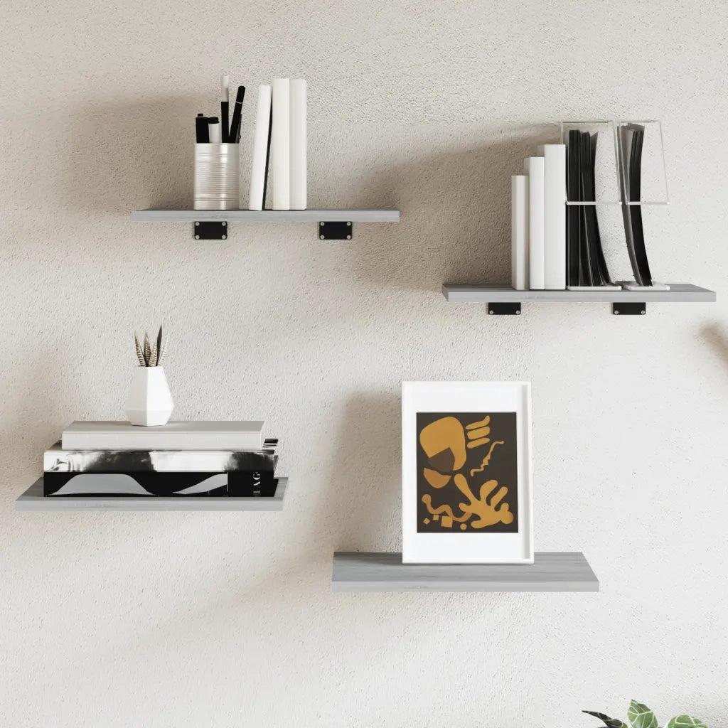 Mensole Parete 4pz Grigio Sonoma 40x30x1,5cm Legno Multistrato 838209