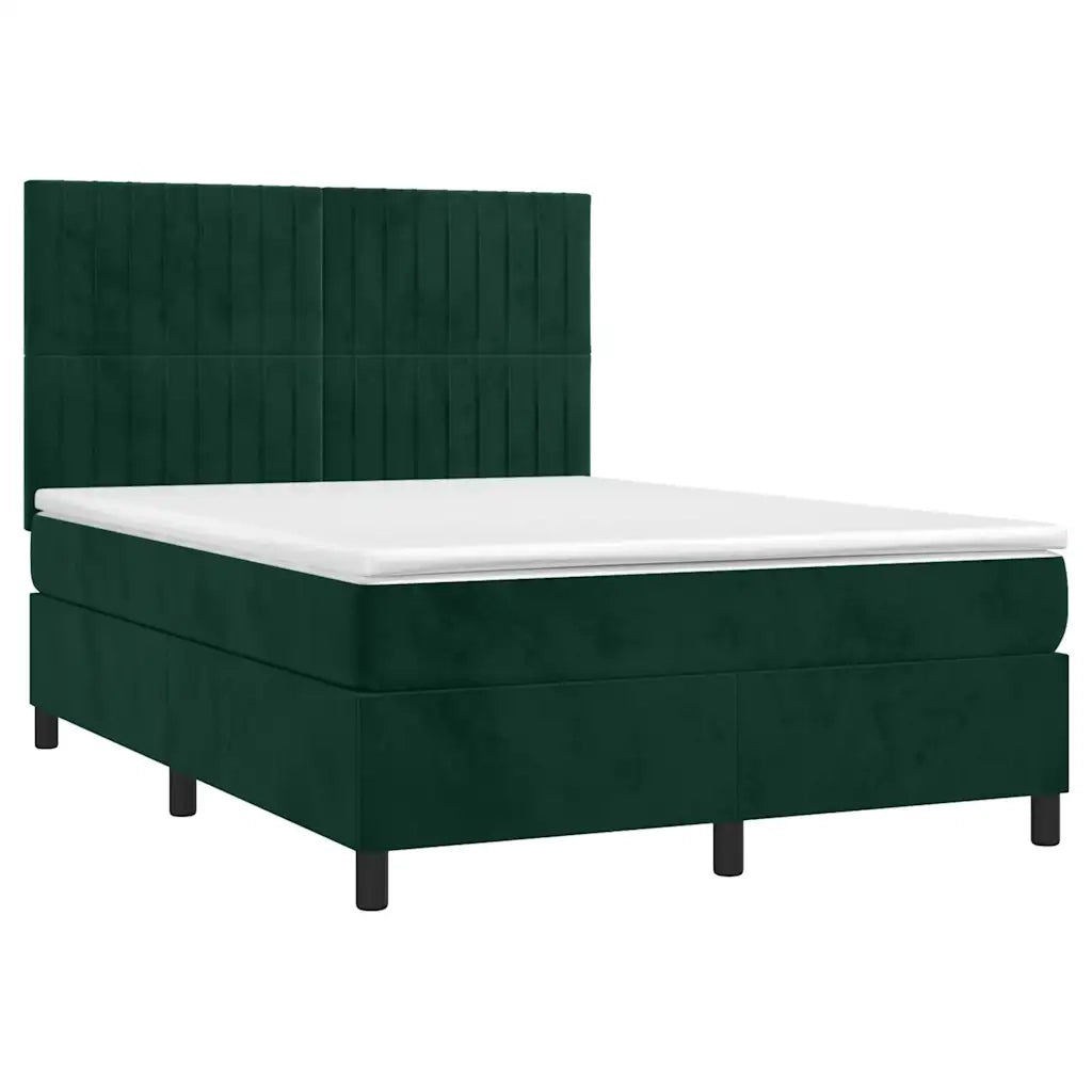 Letto a Molle con Materasso e LED Verde Scuro 140x200cm Velluto 3136248