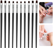 Set di pennelli per nail art 10 pezzi - attrezzatura professionale - setole di nylon soffici - manico ergonomico - testa piatta - per l'arte del self nail - pennelli per nail art