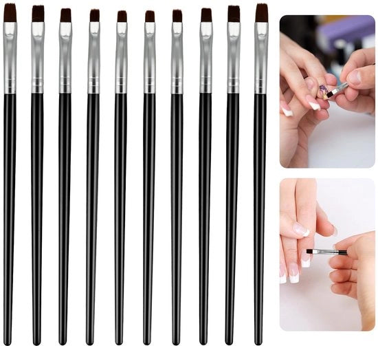 Set di pennelli per nail art 10 pezzi - attrezzatura professionale - setole di nylon soffici - manico ergonomico - testa piatta - per l'arte del self nail - pennelli per nail art