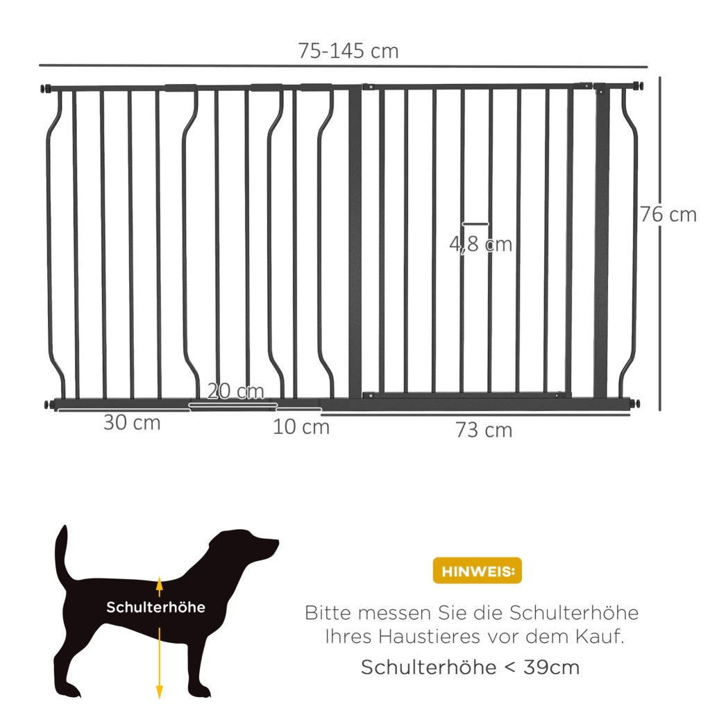 Cancelletto di sicurezza per cani 145x76 cm con doppia chiusura; apertura a due vie; acciaio nero