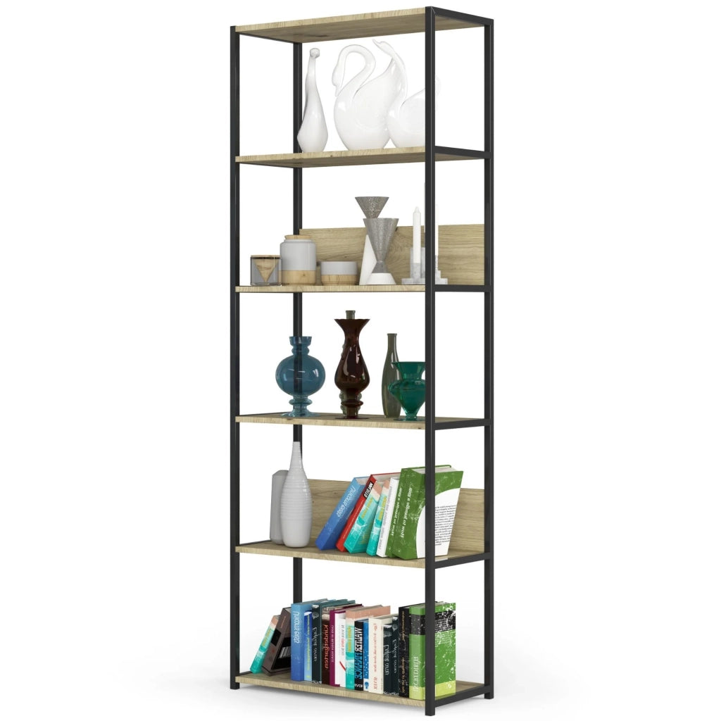 Scaffale stilo loft con ripiani in legno 70 cm Nera 70 cm inserto frontale Quercia Artisan 70x32x192 cm
