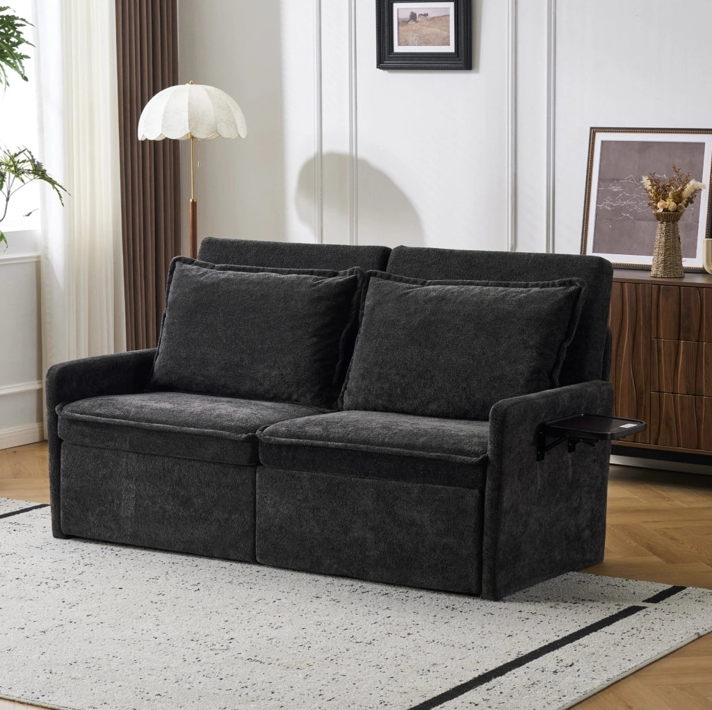 Divano letto 3 in 1 172，5x71x95 cm in ciniglia nera con USB
