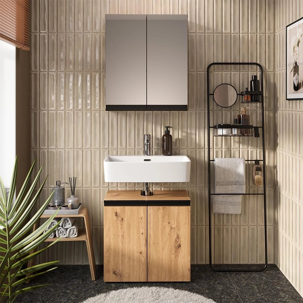 Set di mobili da bagno Torren, Artigiano, 60 cm, composto da specchio da bagno e mobile sottolavabo