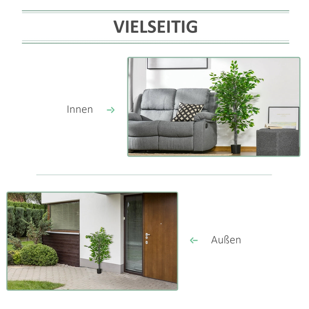 Grande albero di ficus artificiale, 135 cm, pianta artificiale, pianta di ficus artificiale in plastica in vaso, albero artificiale con cemento, erba