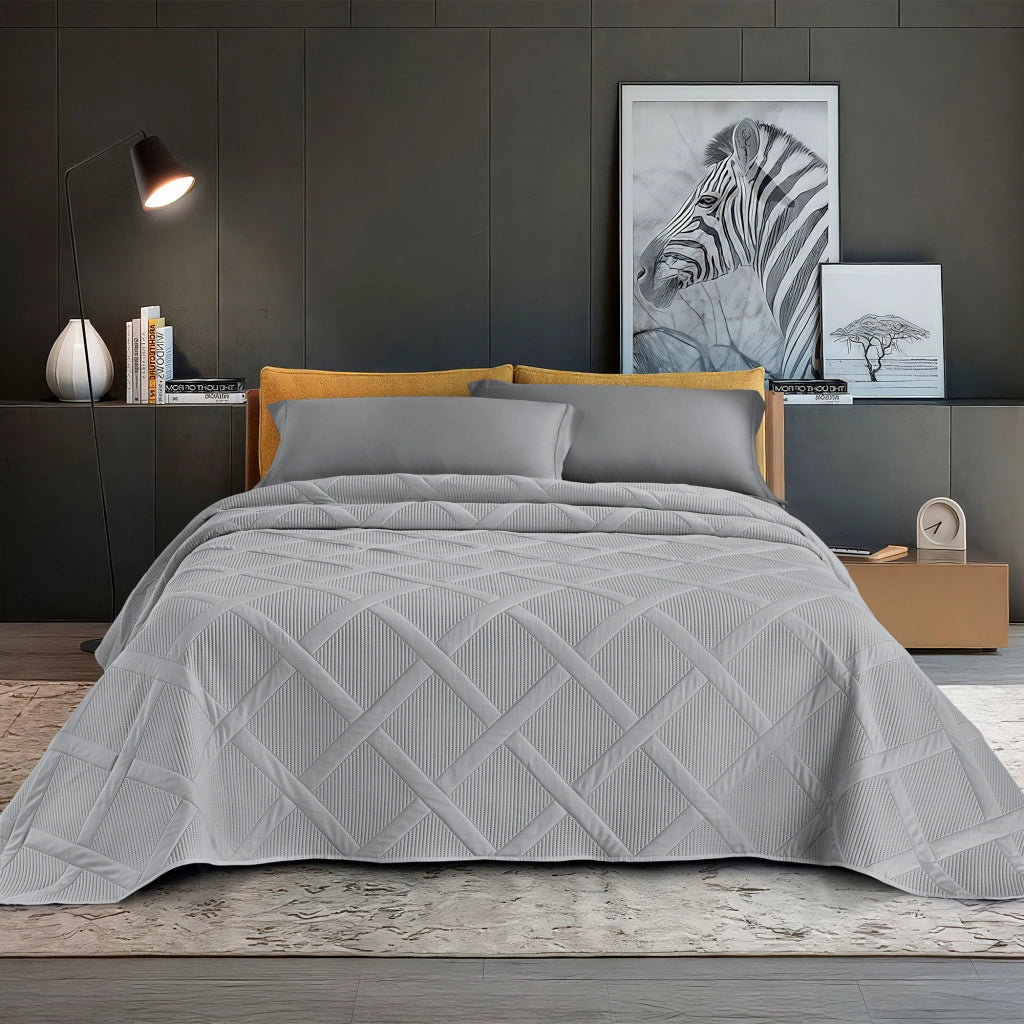 Copriletto Trapuntato Matrimoniale Elegante Trapuntino Lavorazione Intrecciata Due Piazze Trapunta Coperta Leggera Coperta Letto Leggera Primavera Estate  Grigio