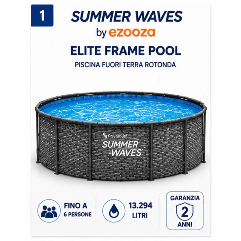 Piscina Fuori Terra Summer Waves by Ezooza Ø 427 x 107 cm Kit Completo: Pompa SkimmerPlus Scaletta, Copertura Kit Pulizia