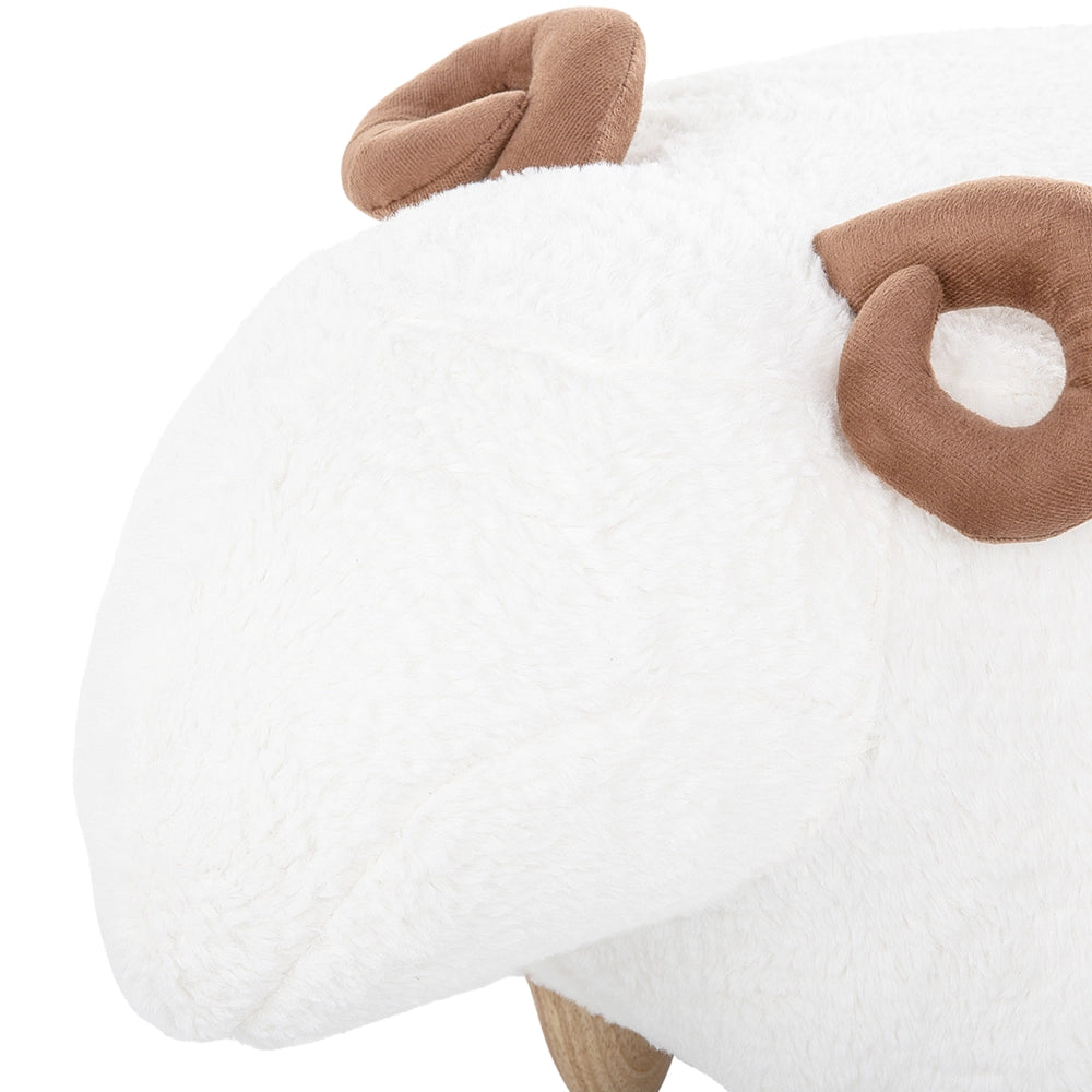 Sgabello per bambini Animale Agnello Poggiapiedi per asilo nido con gambe in legno imbottite in tessuto poliestere bianco