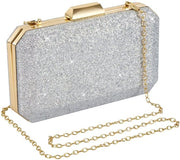 Clutch per donna con catena glitter, borsa lucida in argento, taschino piccolo per matrimonio e festa
