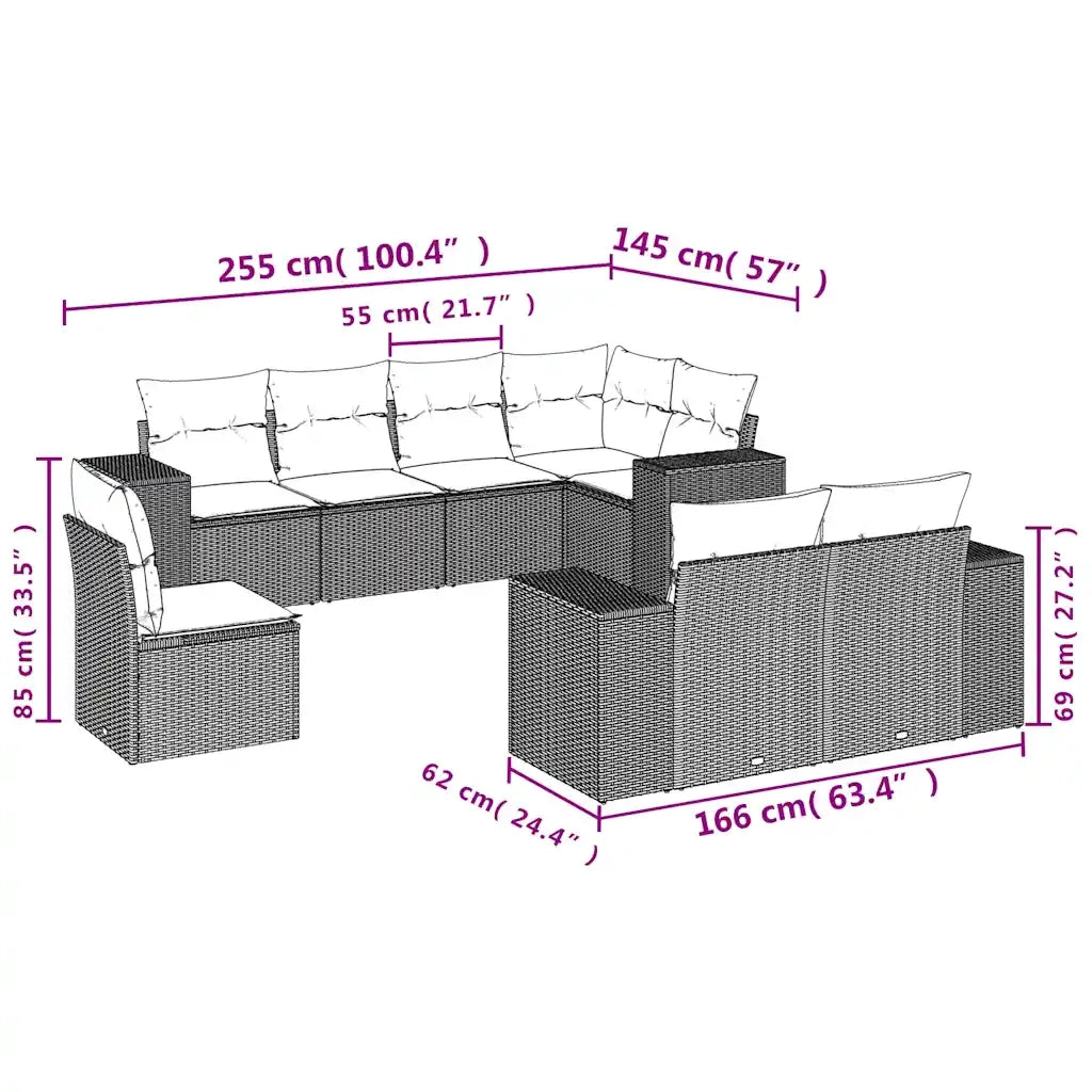 Set Divani da Giardino 8 pz con Cuscini Marrone in Polyrattan 3222842