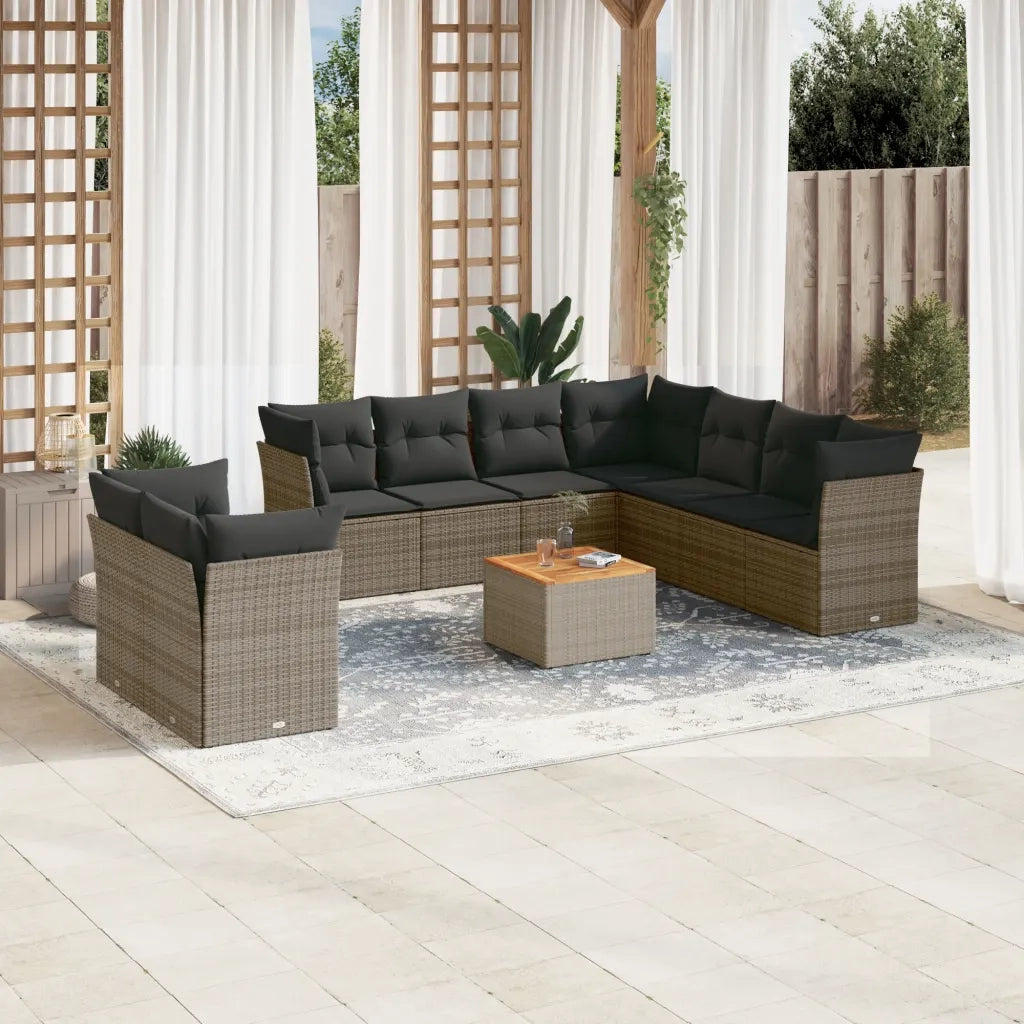 Set Divano da Giardino 10 pz con Cuscini Grigio in Polyrattan 3256046