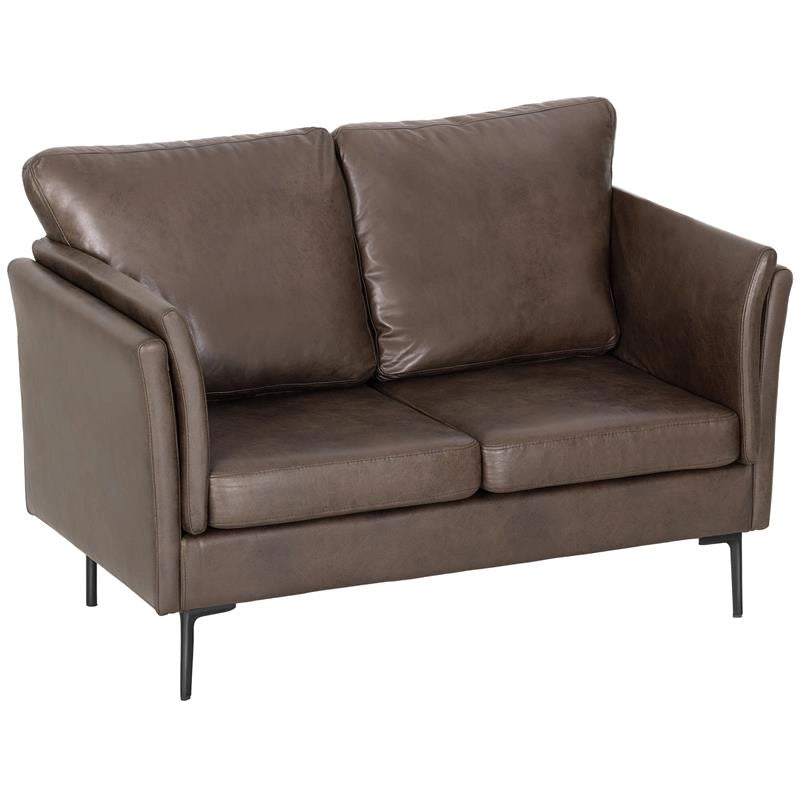 DIVANO 2 POSTI IN PELLE TRASPIRANTE CON IMBOTTITURA SPESSA E GAMBE IN METALLO, 137X72X88 CM, MARRONE SCURO