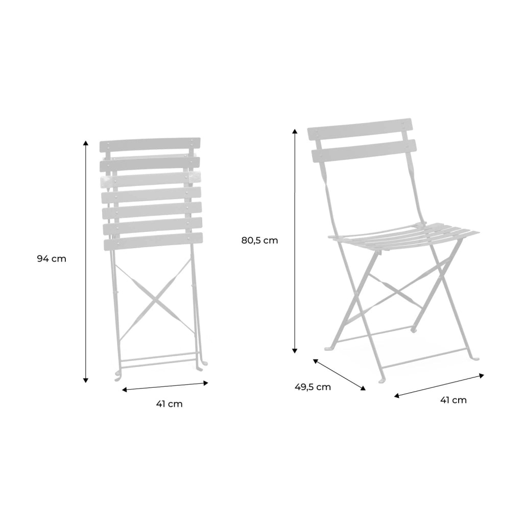 Set 2 sedie da giardino bistrot pieghevole in metallo, beige