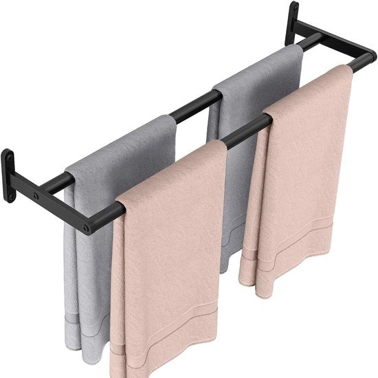 Sostegno per Asciugamani a Doppio Livello per Bagno e Cucina - Matto Nero, 60 cm, Acciaio Inossidabile