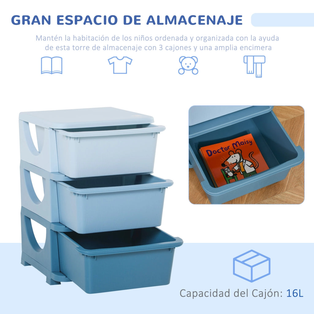 Cassettiera 3 Cassetti per Bambini ¨C zephmum ¨C Azzurro 37x37x56.5 cm